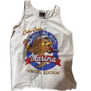 Vintage 1992 Signal Sports Capt Carp Dangling Rope Marina Tank Top White Large